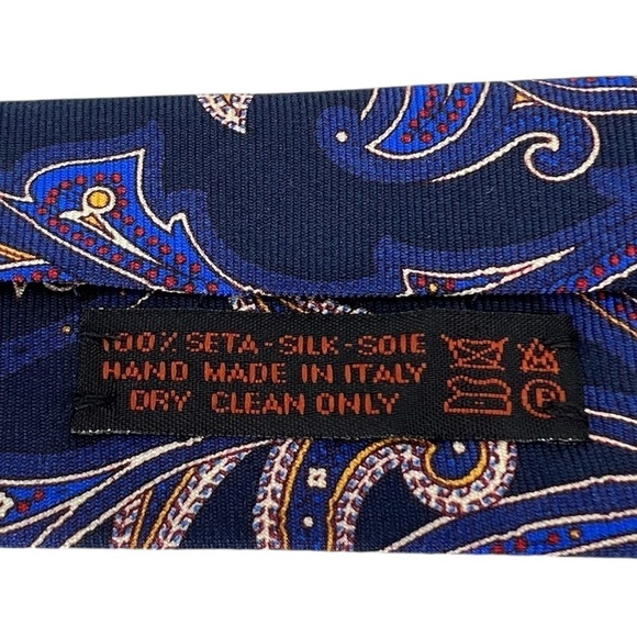 Dolcepunta Men’s 100% Silk Necktie Paisley Navy Yellow Red Made in Italy Tie EUC - Picture 6 of 9